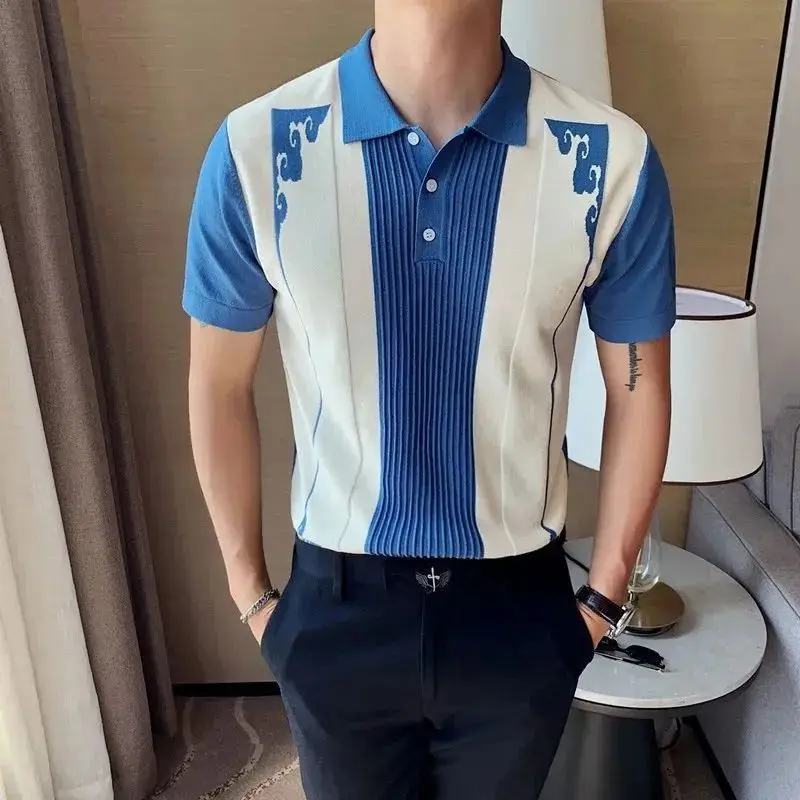 Top Trends: Spring Summer New Korean Fashion Business Casual Male Pullover Chic Contrst Color Hipster Polo T-shirt Patchwork Korean Top Men Shoppable Styles