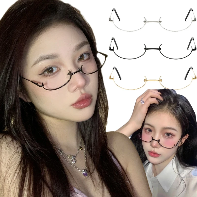 Top Trends: Vintage Glasses Metal Frame Half Frame Without Lens Girls Chic Cosplay Party Decoration Glasses Y2K Metal Photography Glasses Shoppable Styles