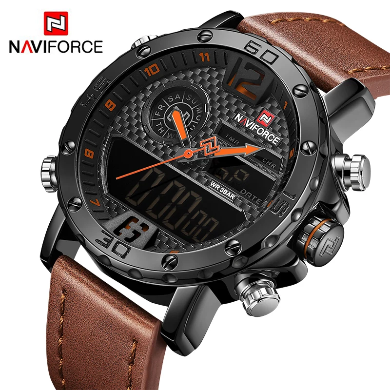 Top Trends: Mens Watches To Luxury Brand Men Leather Sports Watches NAVIFORCE Men's Quartz LED Digital Clock Waterproof Military Wrist Watch Shoppable Styles