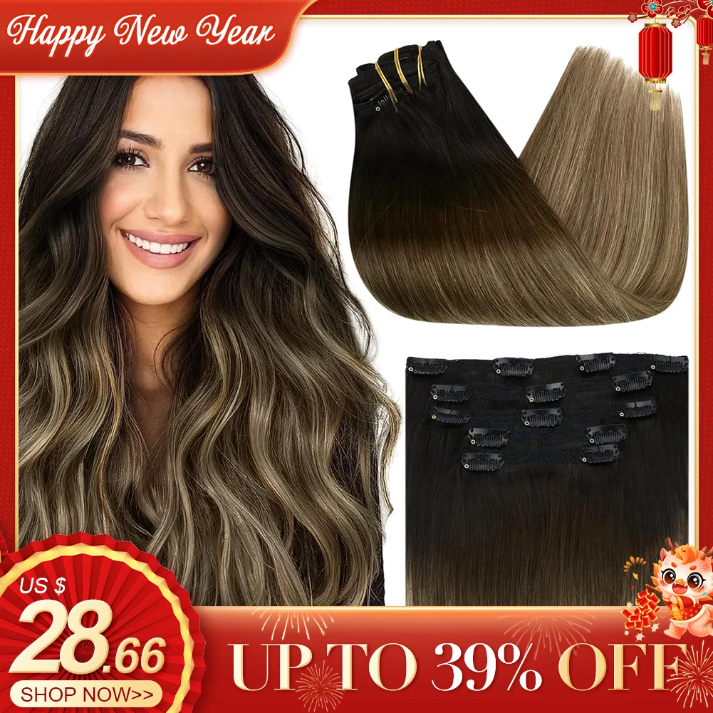 Top Trends: Clip In Hair Extension Human Hair Full Head Brazilian Machine Remy Hairpiece Clips Balayage Blonde 18 Inch Natural Human Hair Shoppable Styles