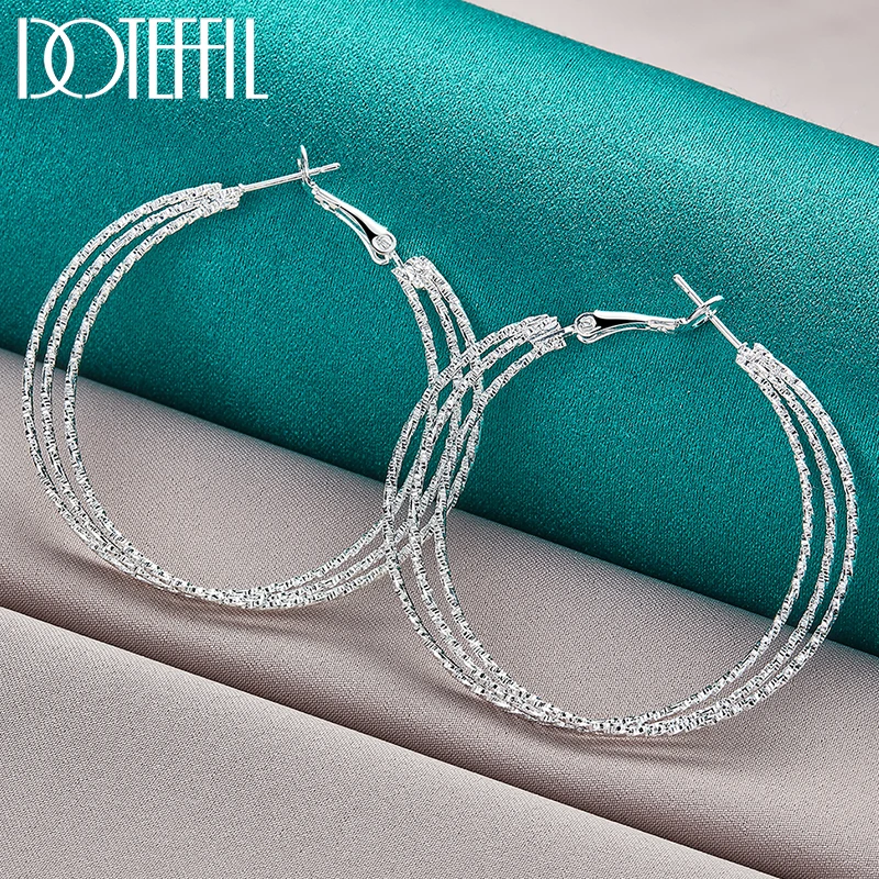 Top Trends: DOTEFFIL 925 Sterling Silver Round Three Circle 50mm Hoop Earrings For Woman Wedding Engagement Party Fashion Charm Jewelry Shoppable Styles