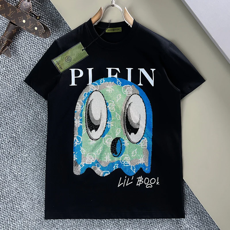 Top Trends: AlexPlein Monster Rhinestones Diamonds Men's Fashion Clothing Streetwear Trendy Unisex 2023 Summer Round Neck ShortSleeve Cotton Shoppable Styles