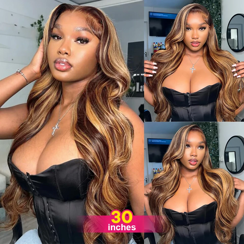 Top Trends: Ombre Blonde Body Wave Lace Front Wig HD Highlight Wig Human Hair Brazilian Glueless Wig 360 Full Lace Frontal Wigs For Women Shoppable Styles - Image 4