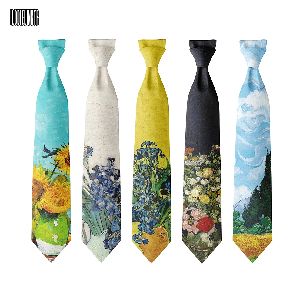 Top Trends: Flower Oil Painting Van Gogh Tie For Adult 8cm Wide Polyester Slim Shirt Suits Party Accessories Retro Art Personality Necktie Shoppable Styles