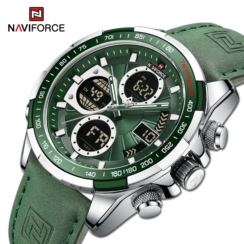 Top Trends: NAVIFORCE Top Brand Watches Men Military Sport Green Leather Waterproof Day Date Display Big Clock Male Relogio Masculino NF9197 Shoppable Styles