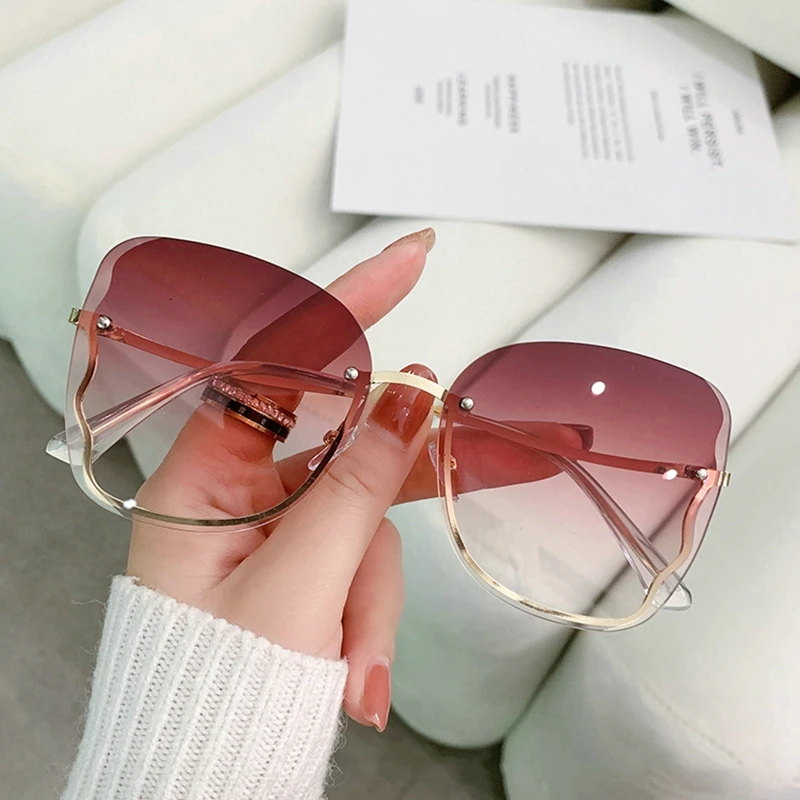 Top Trends: 2023 Rimless Sunglasses For Woman Sexy Luxury Brand Design Zircon Sun Glasses Gradient Shades Girls Sports Sunglasses Shoppable Styles