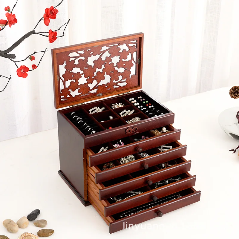 Top Trends: Drawer Jewelry Box Wood Bracelet Necklace Ring Eaarings Jewelry Boxes Large Jeweler Organizer For Women Decorative Storage Tray Shoppable Styles