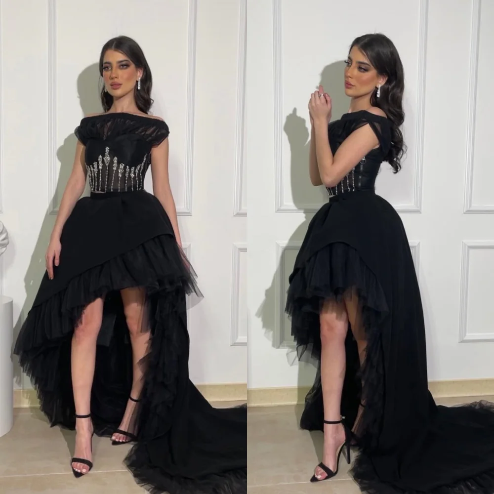 Top Trends: Prom Dress Elegant Sexy Off-the-shoulder Ball Gown Hi-Lo Quinceanera Rhinestone Tulle Customized Shoppable Styles