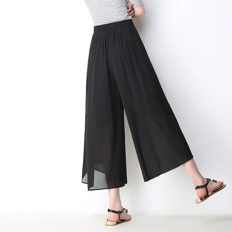 Top Trends: Summer New Chiffon Irregular Wide Leg Pants Elastic Waist Solid Loose All-match Straight Pants Casual Fashion Women Clothing Shoppable Styles - Image 5