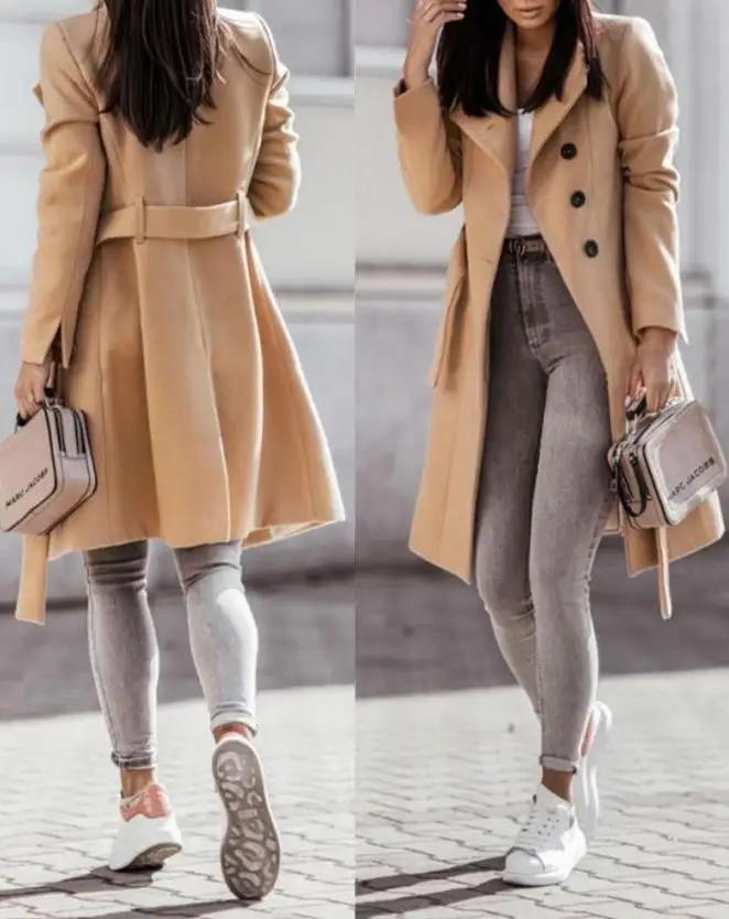 Top Trends: Casual Button Front Longline Coat With Belt 2022 Autumn Winter New Fashion Woman Clothes Outifits Winter Coat For Women Shoppable Styles