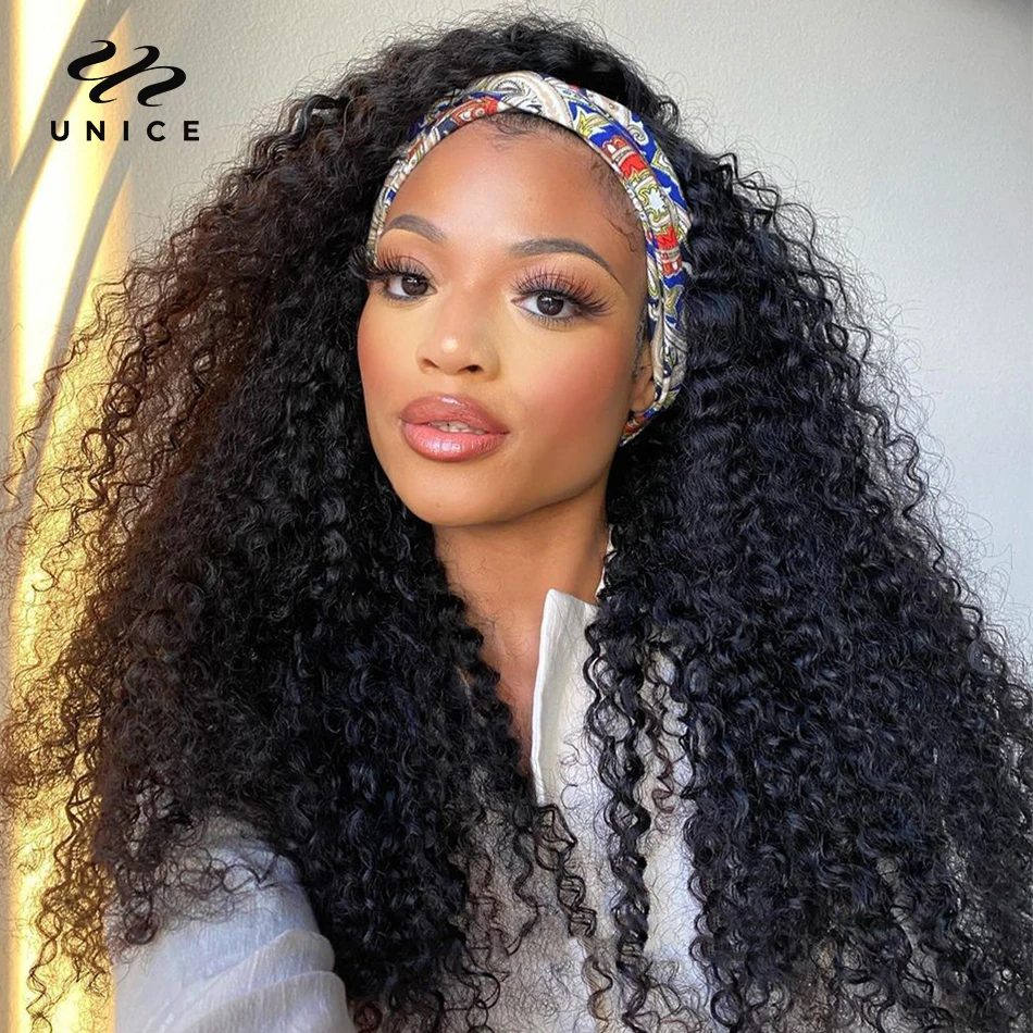 Top Trends: Unice Hair Velvet Headband Wig 8-26Inch Mongolian Kinky Curly Wig 100% Natural Human Hair Glueless Headband Wig Shoppable Styles