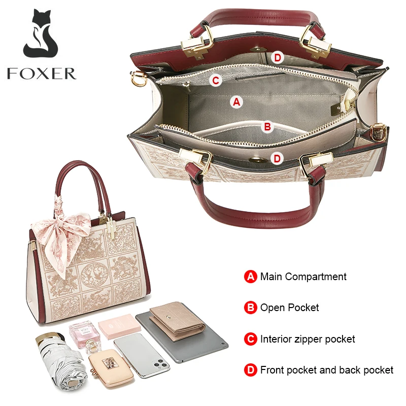 Top Trends: FOXER Office Commute Women Embroidery Printing Handbag Cowhide Leather Lady Top Handle Bag Mother's Gift Crossbody Shoulder Bags Shoppable Styles - Image 4