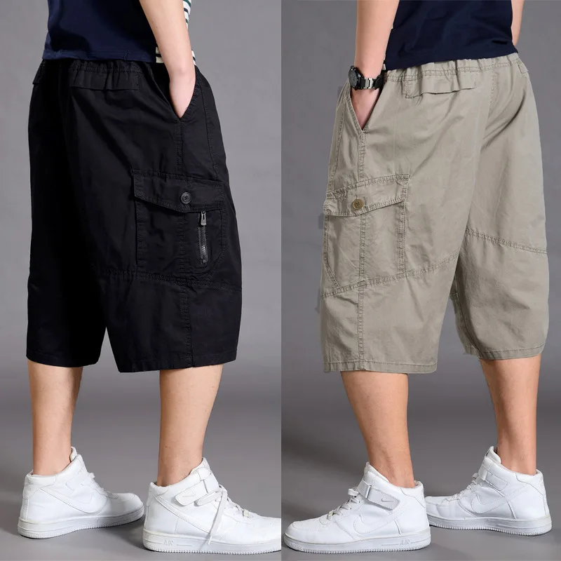 Top Trends: Oversize Cotton Shorts Men Cargo Short Casual Plus Size 3 / 4 Trouser Sports Breeches Baggy Pants Loose 5XL 6XL Summer Male Shoppable Styles