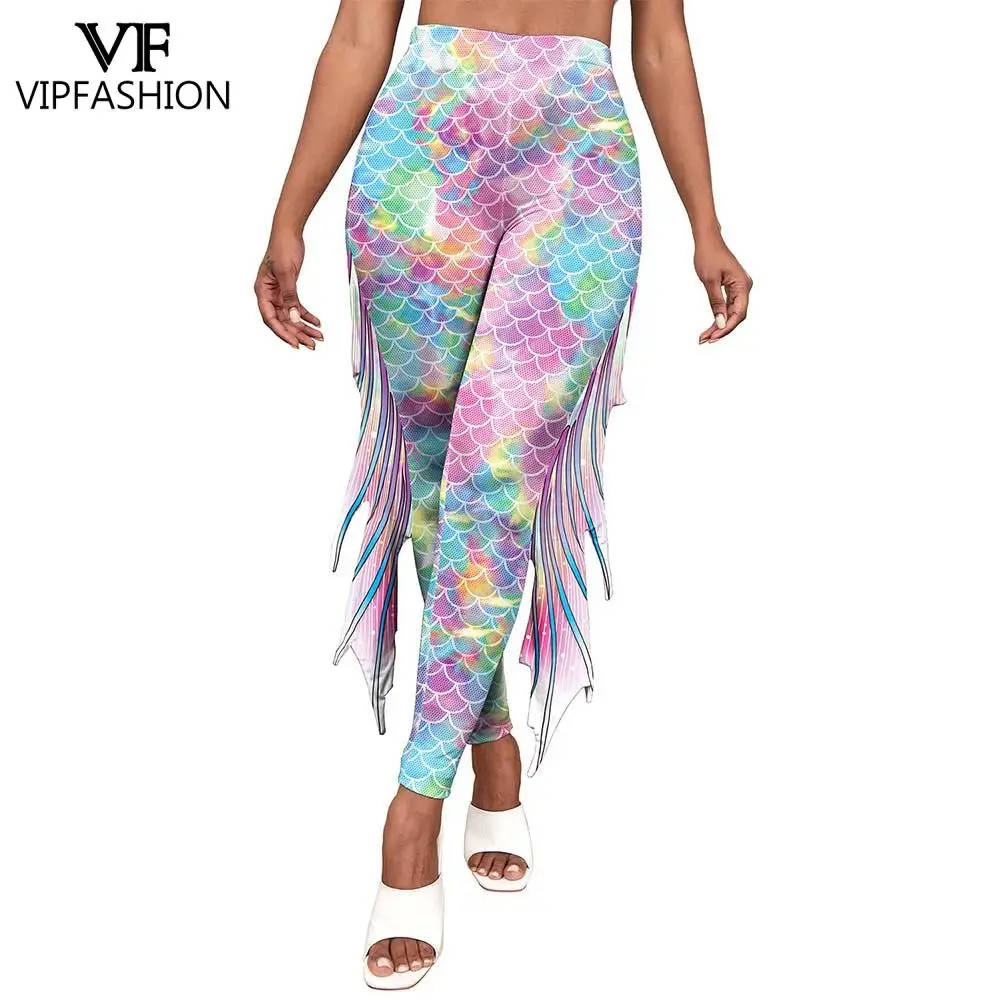 Top Trends: VIP FASHION Mermaid Cosplay Pants Fish Scales Printed Leggings Woman Summer Sexy Workout Trousers Ladies Casual Elastic Bottom Shoppable Styles