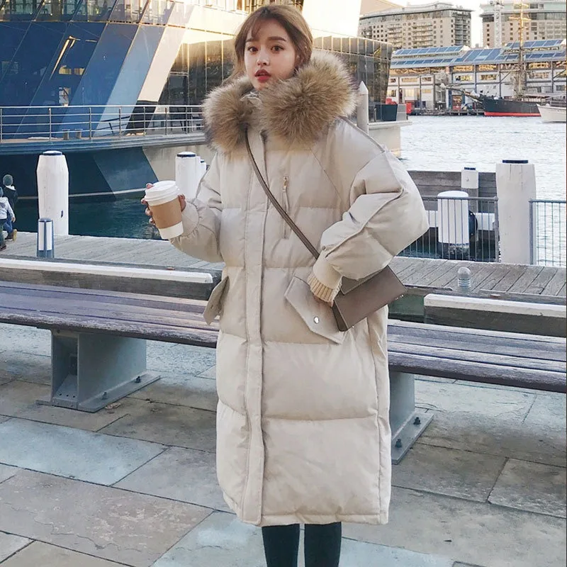 Top Trends: Women&#039;s Winter Cotton-padded Jacket Korean Style Large Fur Collar Hooded Long Down Cotton Parkas Warm Loose Clothing Women Coat Shoppable Styles