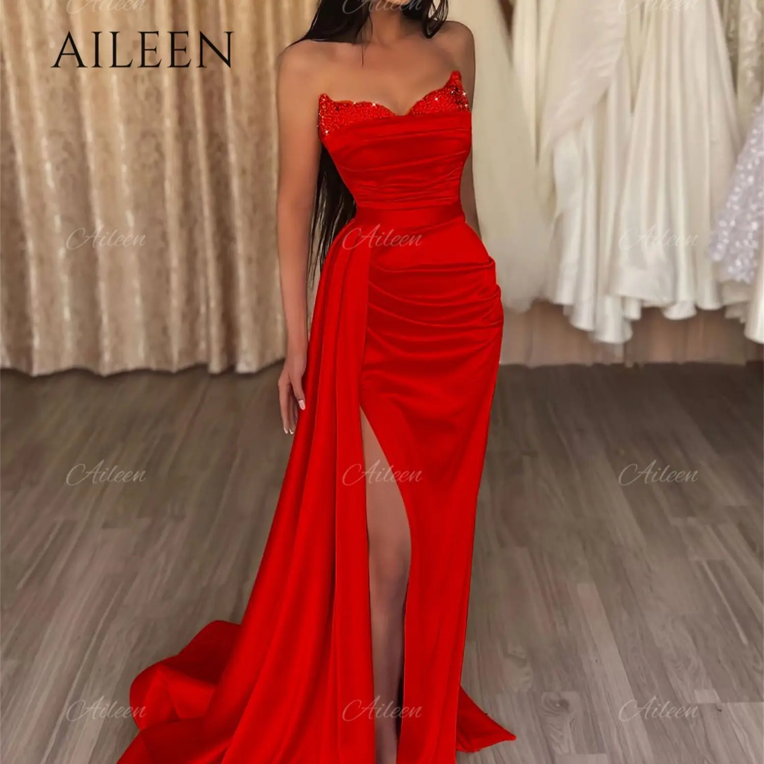 Top Trends: Satin Woman's Evening Dress 2023 Luxury Red New In Dresses For Women Party Wedding Evening Smear Suitable Dresses On Request Shoppable Styles