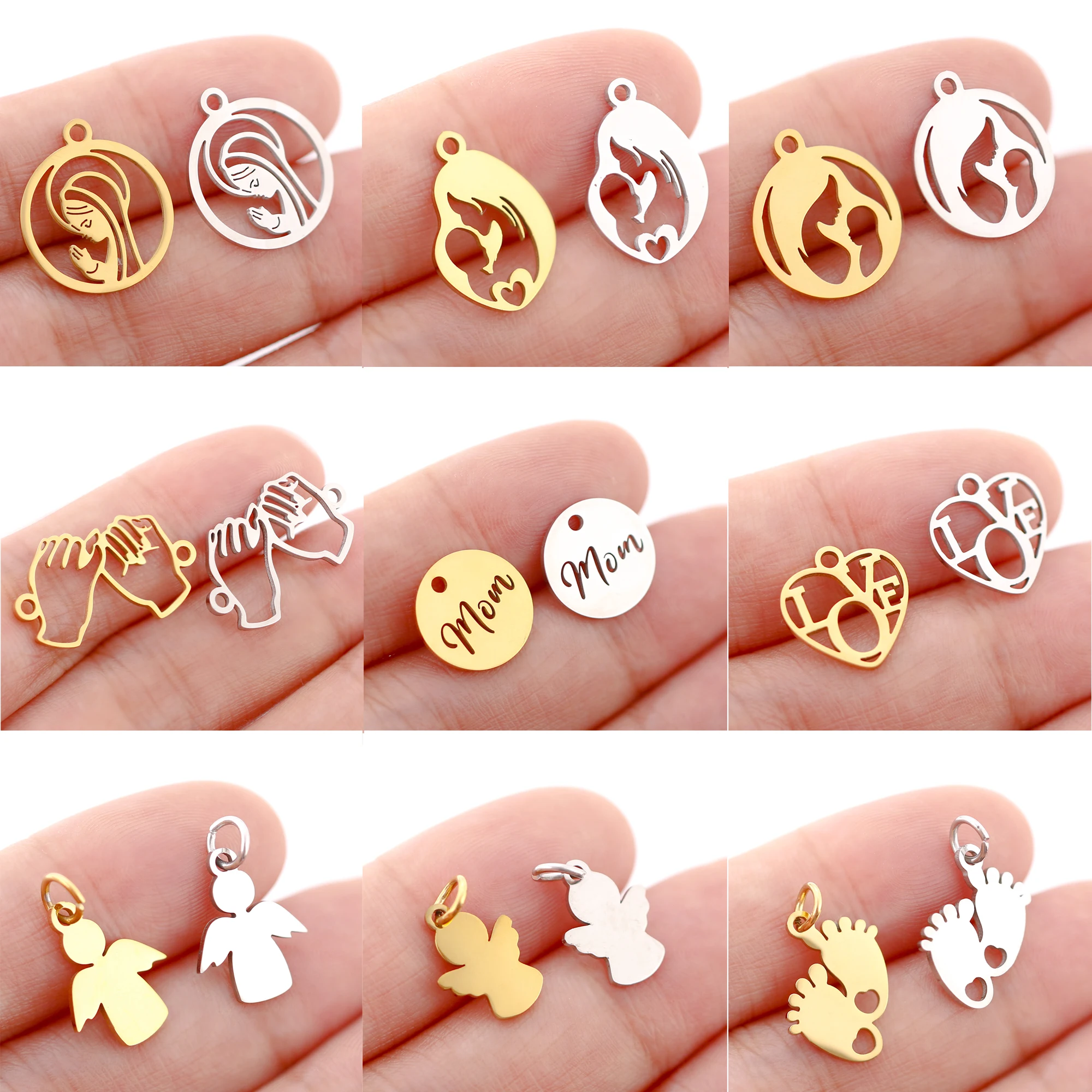 Top Trends: 5pcs / Lot Stainless Steel Pendant Cute Baby Foot / Virgin Mary / Maternal Love / Angel Charms For Jewelry Making DIY Jewelry Findings Shoppable Styles