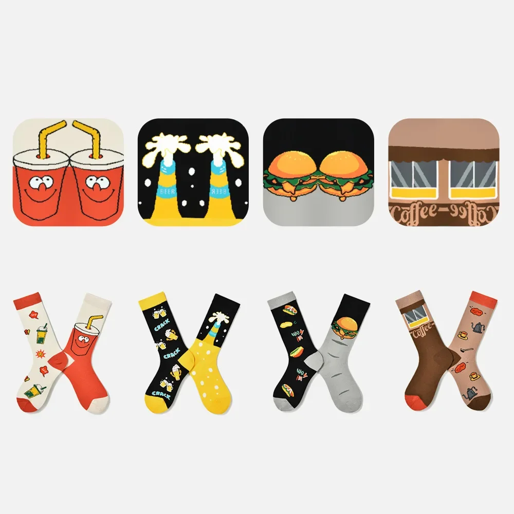 Top Trends: Fashion AB Face Women&#039;s Socks Autumn Winter Colorful Cartoon Burger Beer Classic Creative Socks Happy Funny Street Couple Socks Shoppable Styles