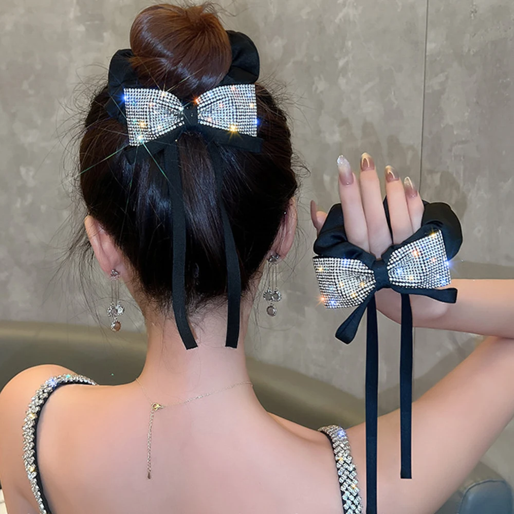 Top Trends: Elegant Bow Ribbon Scrunchies Fashion Ladies Simple Rhinestone Bow Wrap Hair Rope Design Korean Ponytail Girl Hair Accessories Shoppable Styles