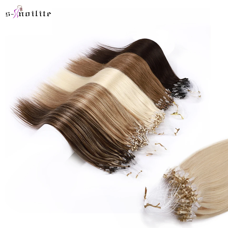 Top Trends: S-noilite 50pcs 1g / s 14"-24" Non-Remy 100% Real Human Hair Micro Rings Beads Loop Hair Extensions Straight Blonde Brazilian Hair Shoppable Styles