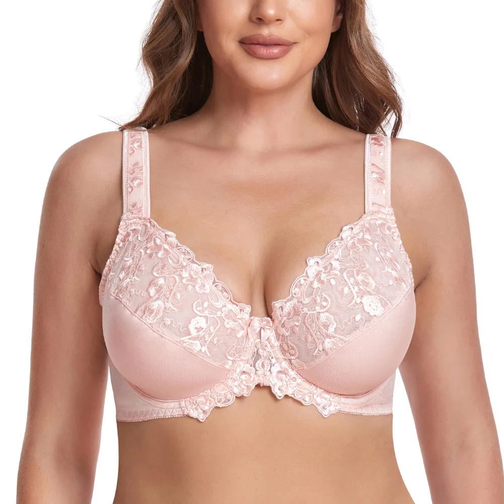 Top Trends: 2023 New Women Bras Plus Size Lace Bra Large Cup Minimizer Bra Non-Padded Underwire Lingerie Underwear Top B C D E F G H Cup Shoppable Styles