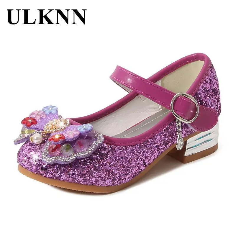 Top Trends: Girl's High Heels2023 The New Four Seasons Children Shoes Princess Sequins Shoes Students Dance Shows Time Purple Birthday Gift Shoppable Styles