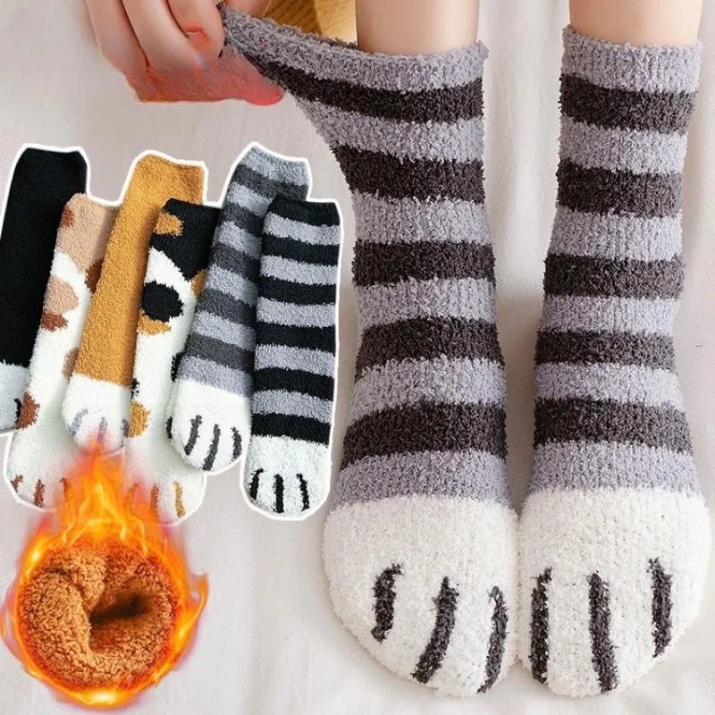 Top Trends: Winter Warm Funny Cute Style Animal Cat Paw Cartoon Pattern Women Cotton Socks Soft Gift For Female House Sleeping Floor Sox Shoppable Styles