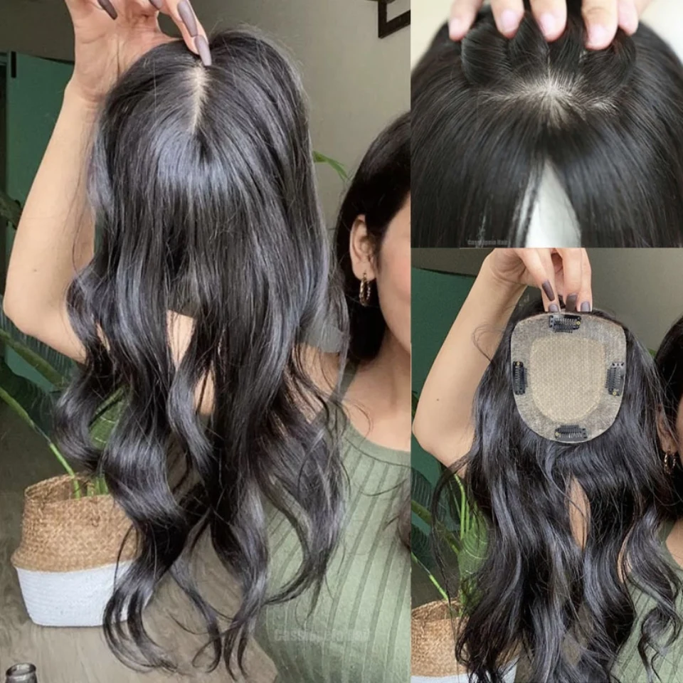 Top Trends: Natural Wave Human Hair Topper Silk Base 15x16CM Breathable Women's Silk Top Hair Piece Clip In For Thin Hair Free Parting Shoppable Styles