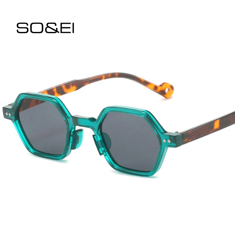 Top Trends: SO&amp;EI Retro Polygon Square Sunglasses Men Candy Color Leopard Eyewear Shades UV400 Women Trending Punk Rivets Sun Glasses Shoppable Styles