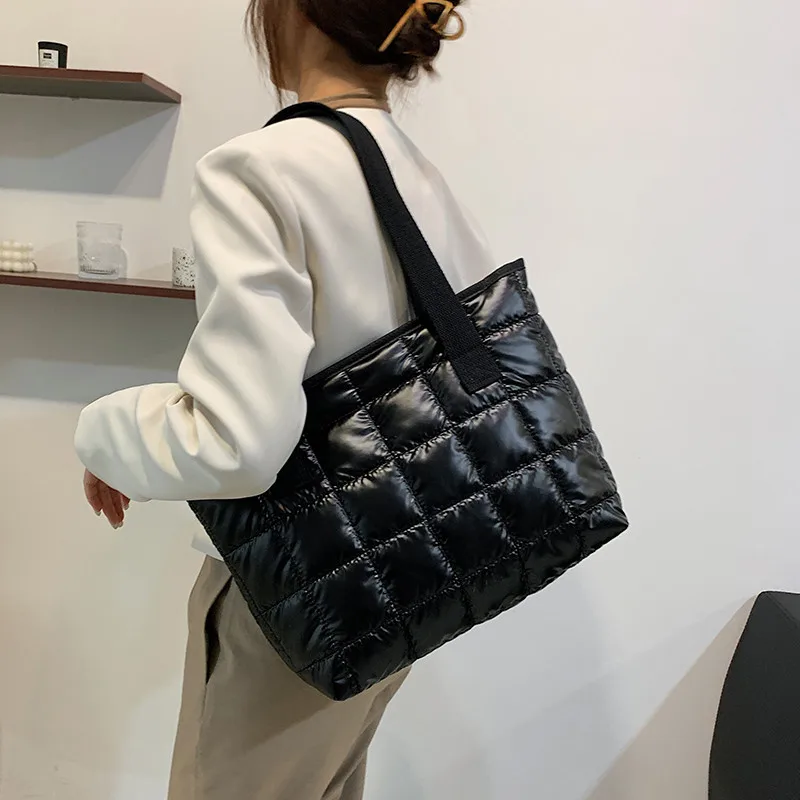 Top Trends: New Fashion Large Tote Padded Handbags Autumn Quilted Women Shoulder Bags Luxury PU Down Cotton Thread Crossbody Bag Winter Bag Shoppable Styles