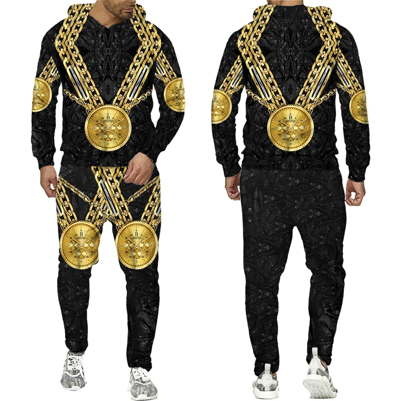 Top Trends: Men's Hoodie Pants Suit Leopard Golden Pattern Sportswear Set 3D Print Women Fashion Tracksuit Jogging Clothes For Men Clothing Shoppable Styles - Image 4