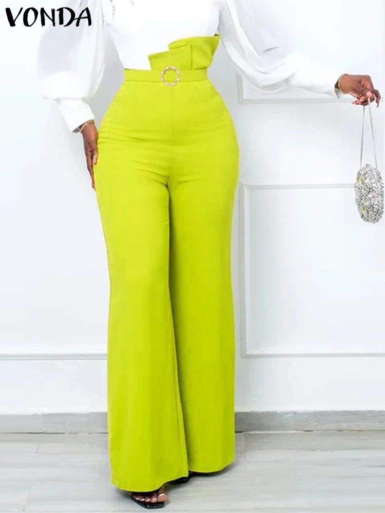 Top Trends: VONDA Elegant Office Flared Pants 2023 Summer Women High Waist Ruffled Long Trousers Casual Solid Color Stylish Bell Bottoms Shoppable Styles