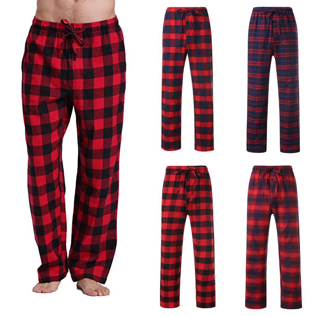 Top Trends: Mens Loose Sleep Bottoms Plaid Flannel Lounge / pajama Bottoms Casual Pants Daily Loose Fit High Waist Stretchy Sleeping Trousers Shoppable Styles