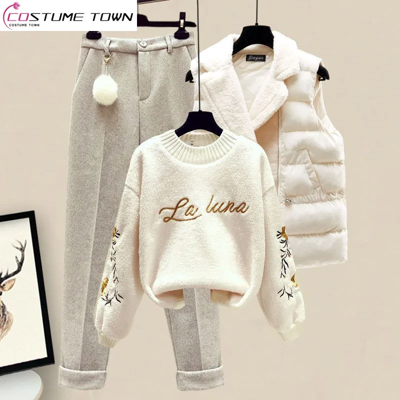 Top Trends: 2023 Autumn / Winter Gentle Style Wear Temperament Vest Sweater Pants Autumn / Winter Set Women's Three Piece Set Shoppable Styles