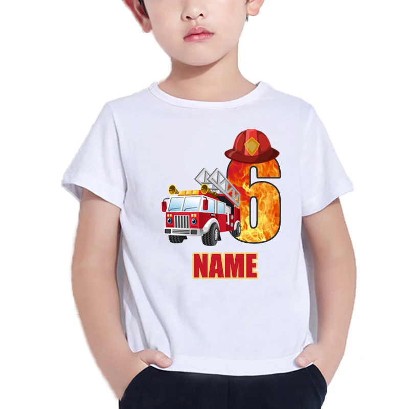 Top Trends: Baby Boys Cool Firefighter Car Birthday Numbers Name T-Shirt Children Girls Happy Birthday T Shirt Kids White Tops Shoppable Styles