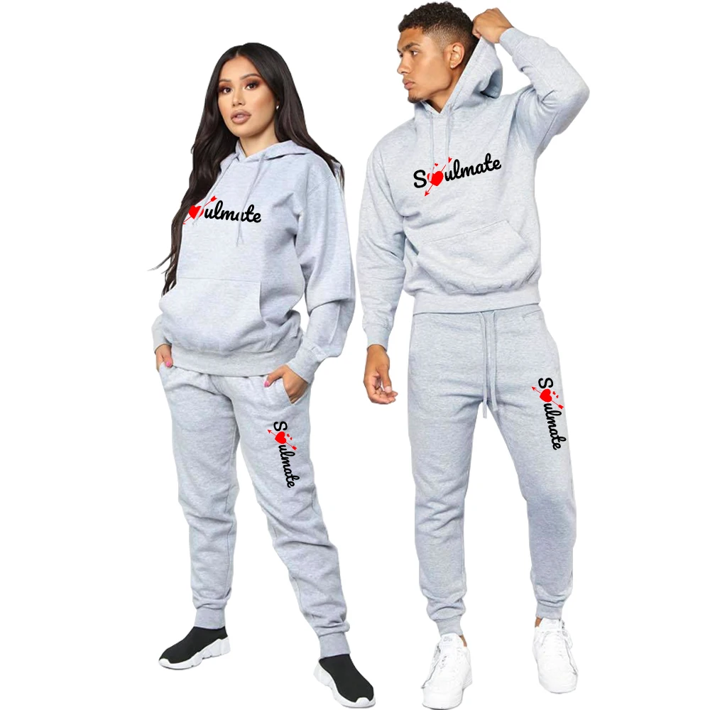 Top Trends: Men / Women Tracksuit Soul Mate Print Couple Hoodie And Pants 2 Piece Sports Suits Sportwear Men's Clothing Women's Tracksuit Shoppable Styles