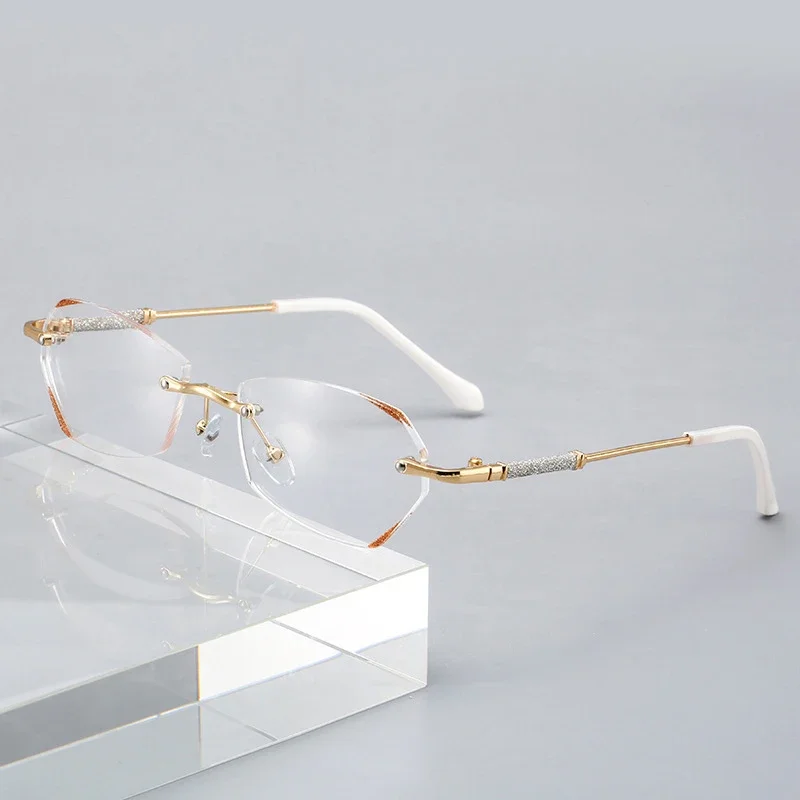 Top Trends: Presbyopic Glasses Luxury Women Rimless Diamond Cutting Frame Anti Blue Light Eyeglasses Prescription Eyewear Diopter 0 To + 4.0 Shoppable Styles