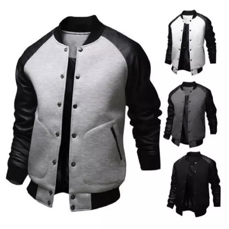 Top Trends: Autumn Winter Hot-Selling Men&#039;s Baseball Jacket Big Pockets And Leather Sleeves Casual Sports Stand-up Collar Light Warm Jacket Shoppable Styles