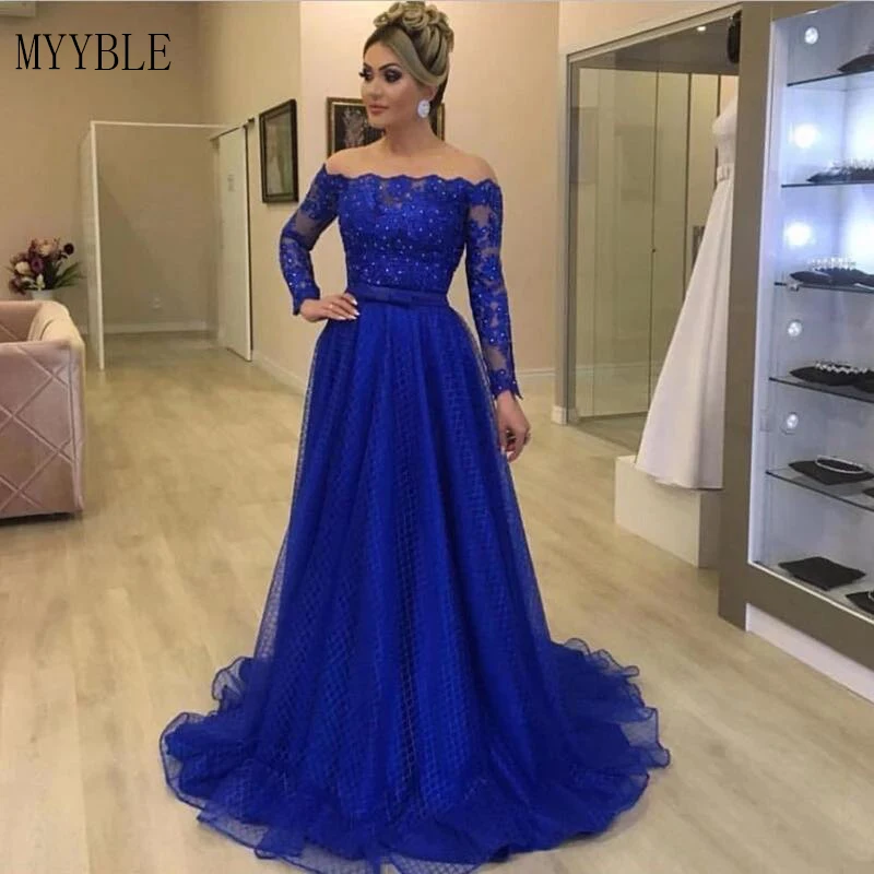 Top Trends: 2022 Plus Size Modern Lace Mother Of The Bride Dresses Royal Blue Appliqued Long Sleeves Custom Made Wedding Party Shoppable Styles