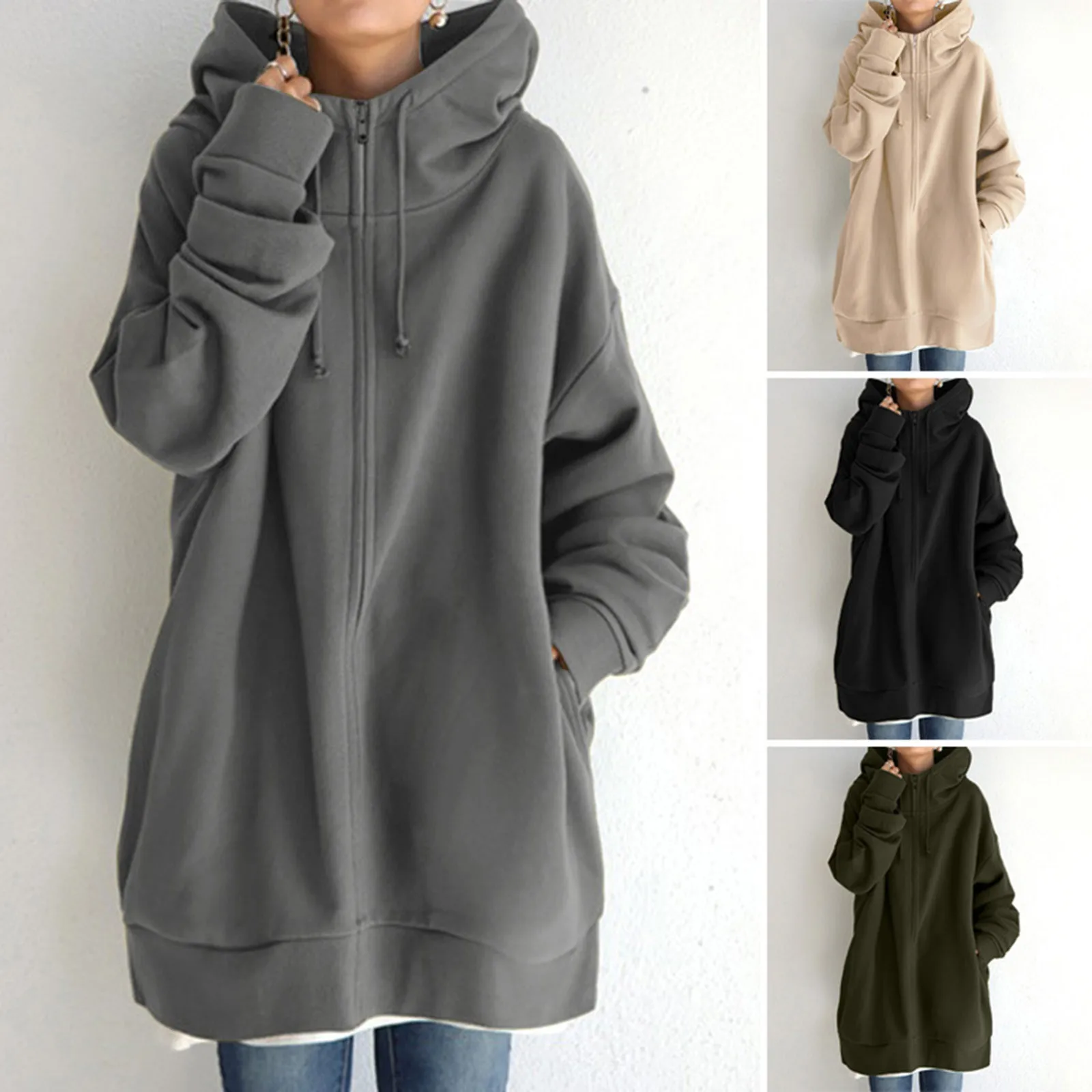 Top Trends: Women Warm Zipper Long Hoodies Harajuku Casual Long Sleeve Hooded Jacket Winter Sweatshirts Female Elegant Pullovers Shoppable Styles