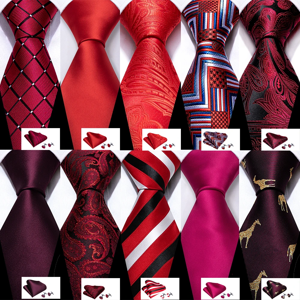 Top Trends: Fashion Silk Men Tie Set Red Burgundy Solid Paisley Striped Plaid Floral Necktie Handkerchief Cufflinks Wedding Business Shoppable Styles