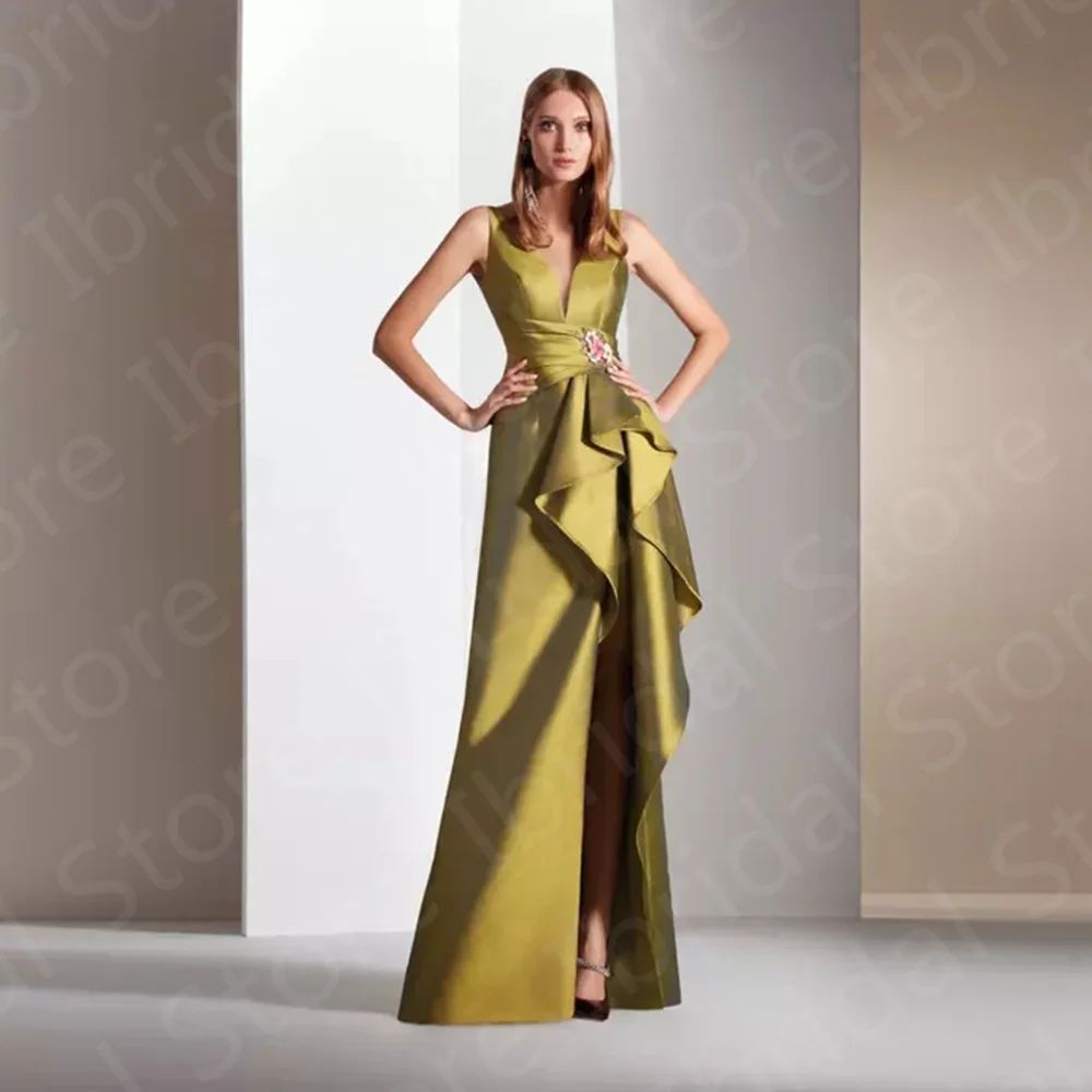 Top Trends: Modern Latest Olive Green Mother Dresses Sleeveless Wedding Party Gowns V Neck Of The Bride Back Out Side Slit Shoppable Styles