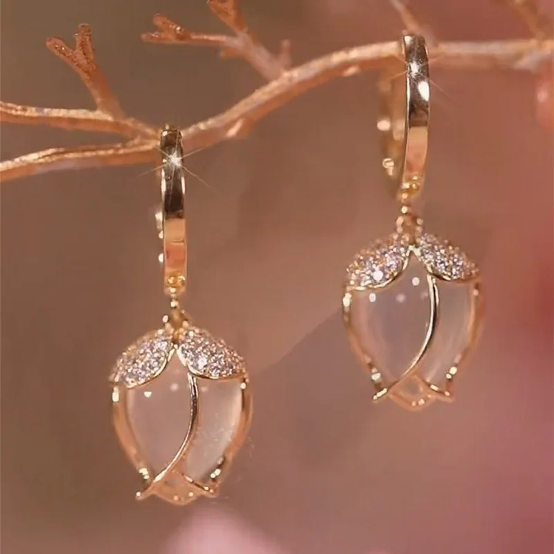 Top Trends: 2023 New Fashion Trend Unique Design Elegant Delicate Zircon Tulip Flower Earrings High Jewelry Party Favors For Women Shoppable Styles