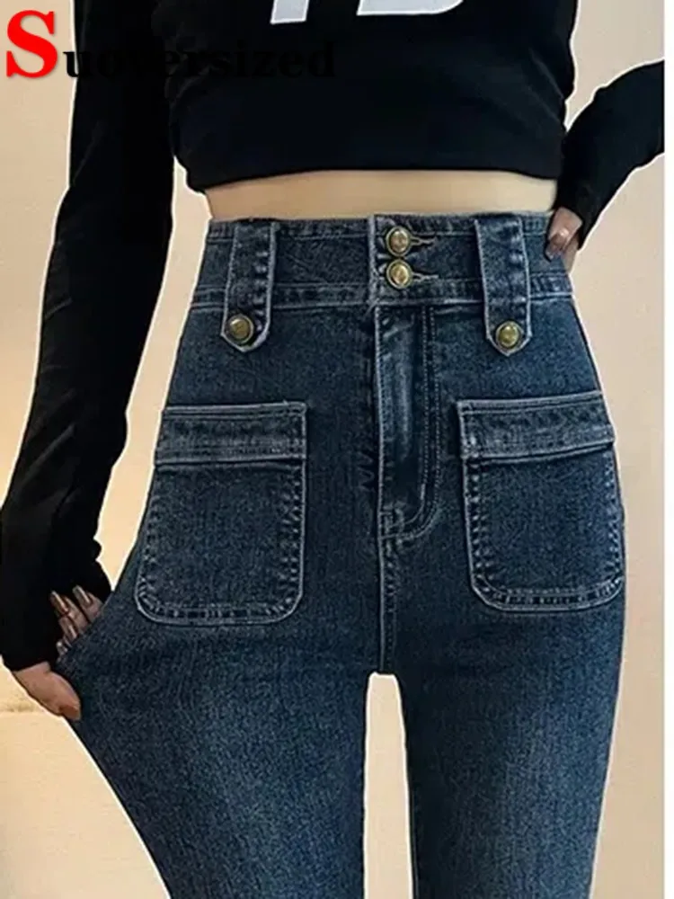 Top Trends: Skinny High Waist Jeans Flare Pants 2023 Women New Vintage Stretch Vaqueros Pantalones Korean Casual Denim Bell Bottom Shoppable Styles