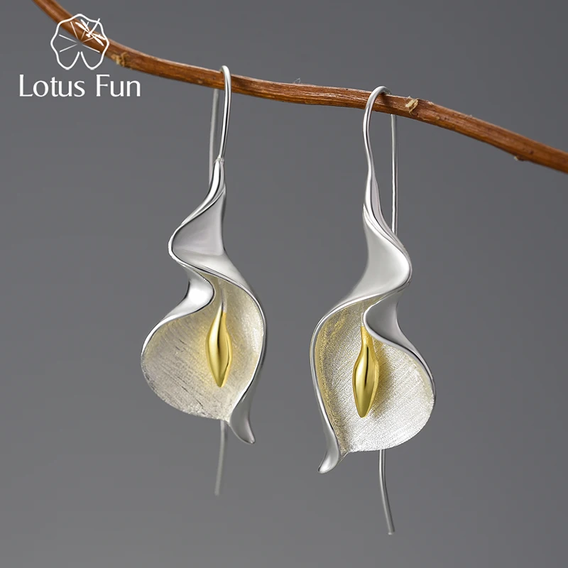 Top Trends: Lotus Fun 18K Gold Long Hanging New Calla Lily Flower Dangle Earrings For Women Real 925 Sterling Silver Luxury Fine Jewelry Shoppable Styles