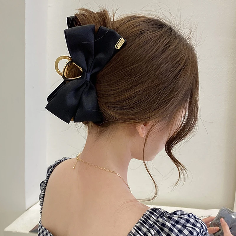 Top Trends: Korean Bowknot Hair Claw Vintage Baroque Satin Barrette Crab Hair Clip For Women Girls Headwear Large Hairpins Hair Accessories Shoppable Styles