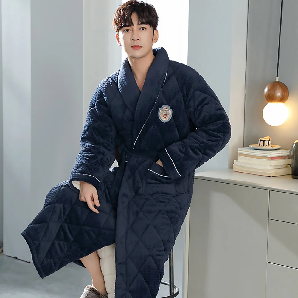 Top Trends: Winter Flannel Warm Men's Terry Robe 3-layer Super Thick Kimono Plush Robes Casual Comfortable Bathrobe Long Shower Robe For Men Shoppable Styles