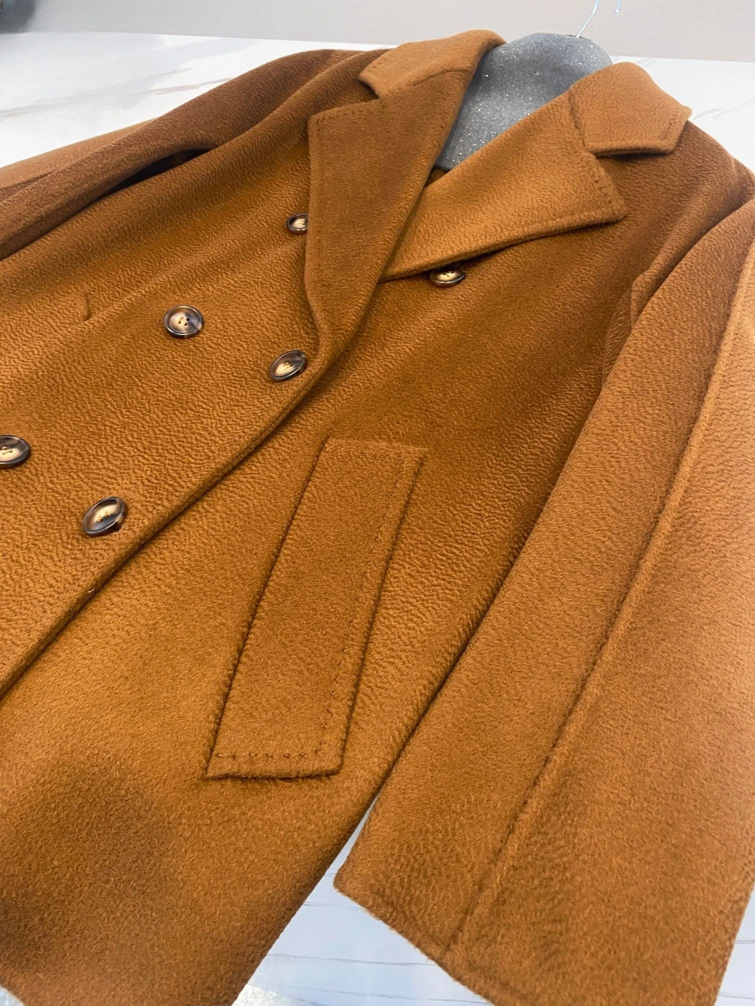 Top Trends: Winter Jacket Female Short Cashmere Coat Woman Classic Water Ripple Caramel Coat Autumn Warm Button Lapel Camel Navy Blue Coat Shoppable Styles