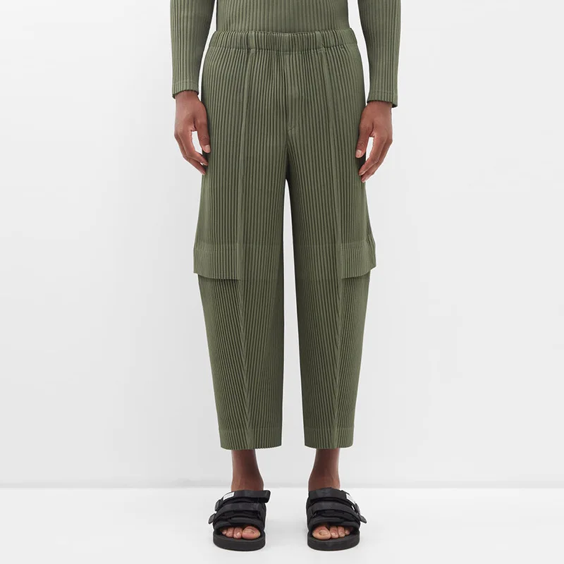 Top Trends: Miyake Pleated Overalls Men's Military Green Nine-point Pants Men's Four-season Casual Pants Loose Japanese Pleated Pants Shoppable Styles