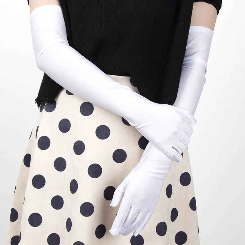 Top Trends: Black Red White Classic Women Fashion Opera Elbow Wrist Stretch Satin Long Gloves Wedding Banquet Driving Gloves Shoppable Styles